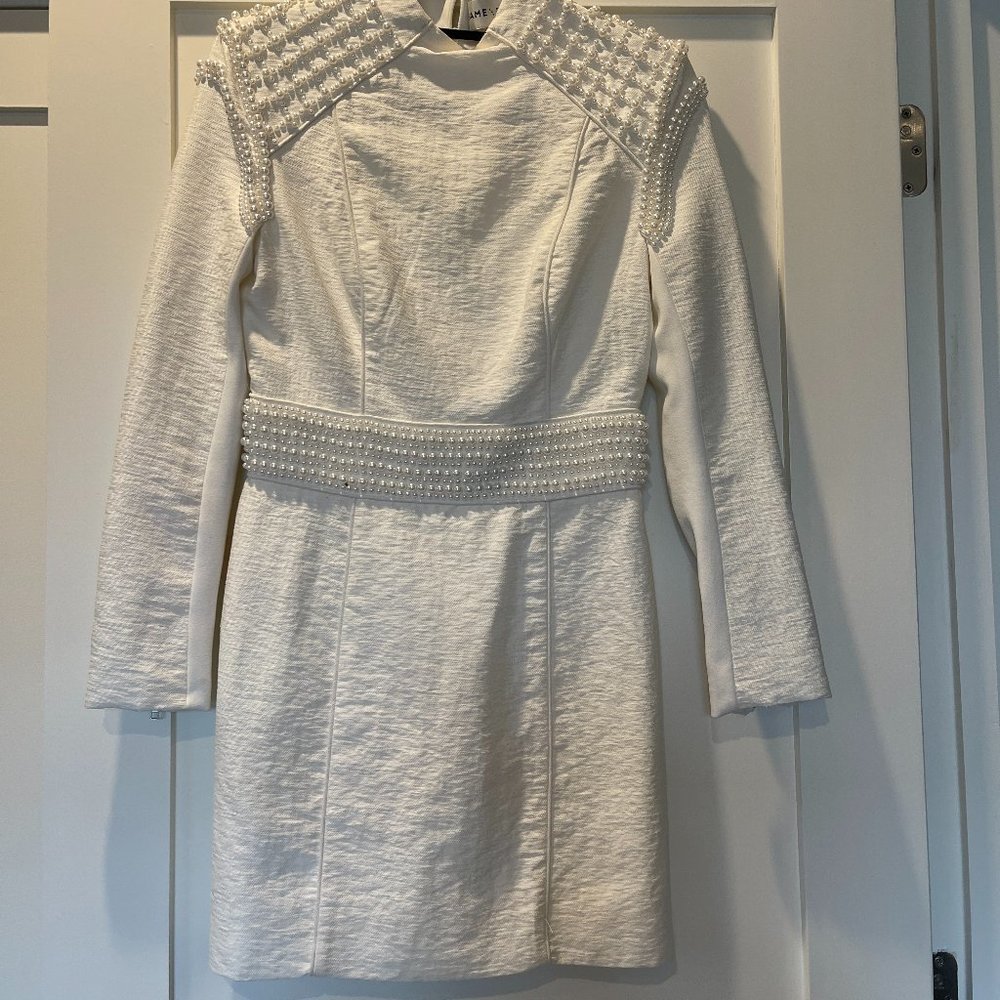 Fame and Partners Long Sleeve Beaded White Bachelorette Dress Size 4